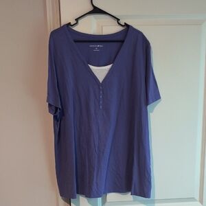 Woman Within Blue Relaxed Buttoned T-Shirt